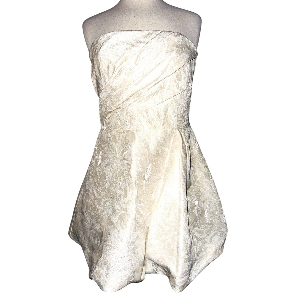 WB6 ML Monique Lhuillier Strapless Floral Jacquard Mini Dress Party Cocktail New